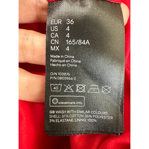 H&M red one shoulder ruffled ruched mini dress size 4 - Picture 4 of 13